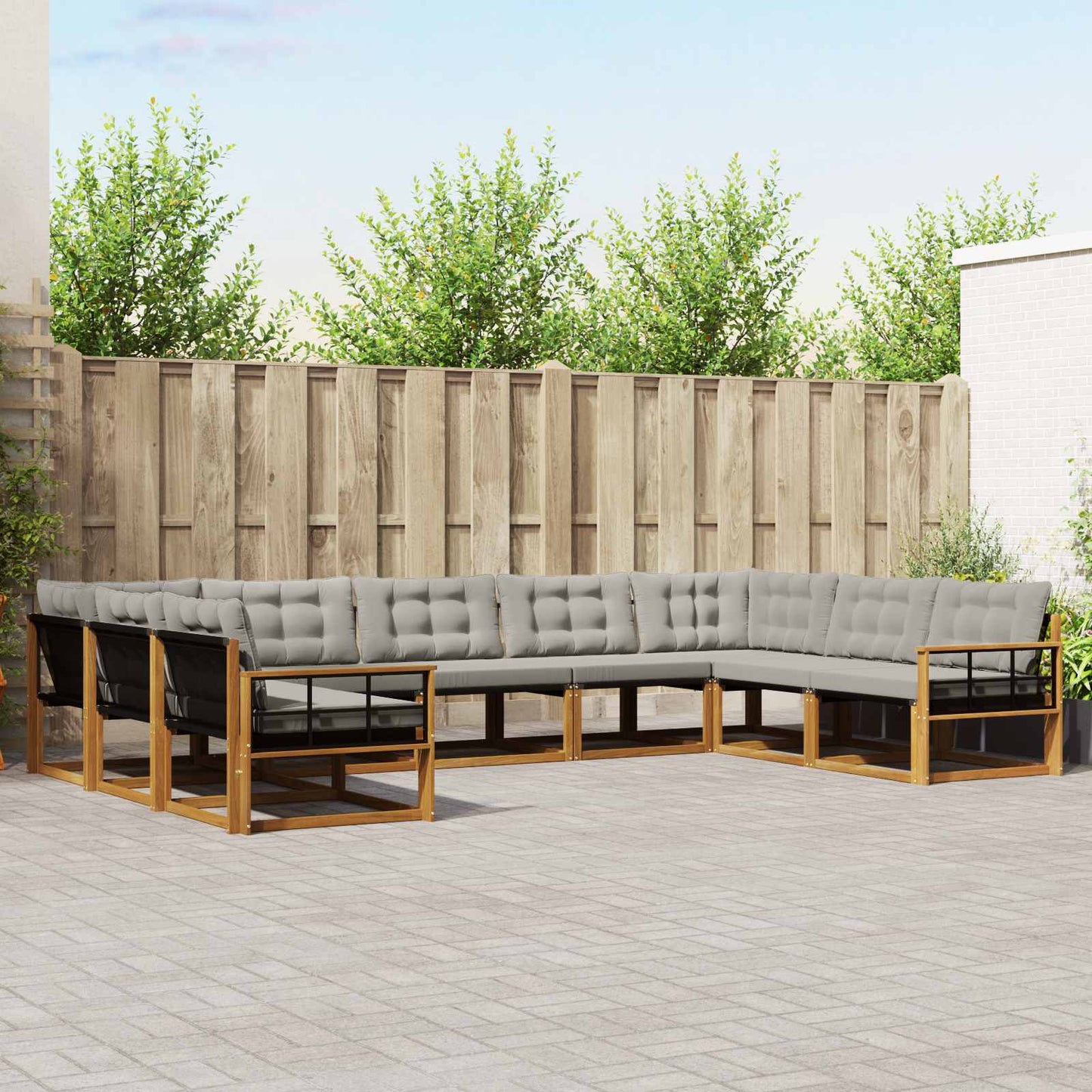 Set di divani da esterno 9 pcs Grigio Naturale e Chiaro