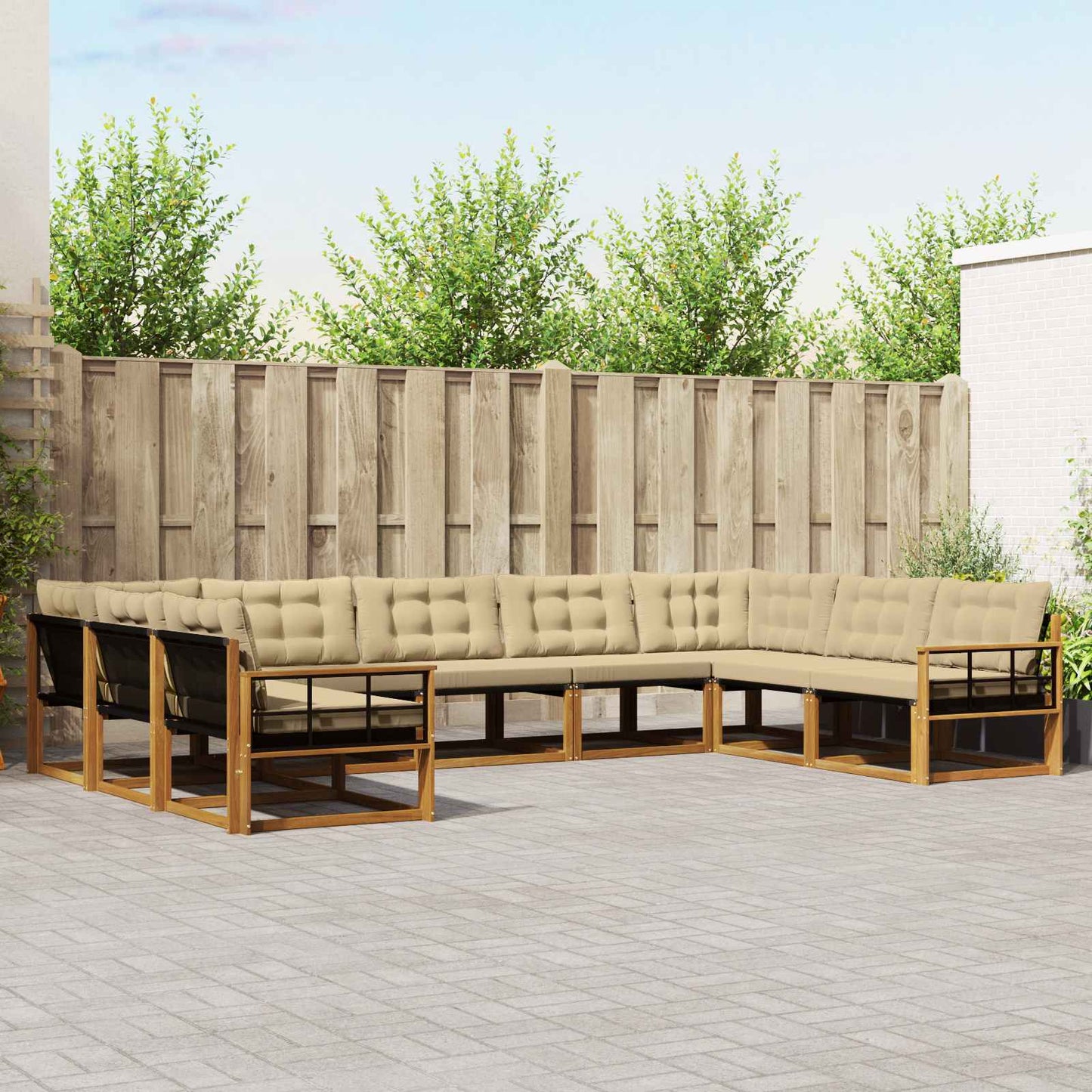 Set di divani da esterno con cuscino 9 pcs Naturale e Beige | homemem39