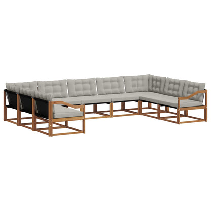 Set di divani da esterno 9 pcs Grigio Naturale e Chiaro