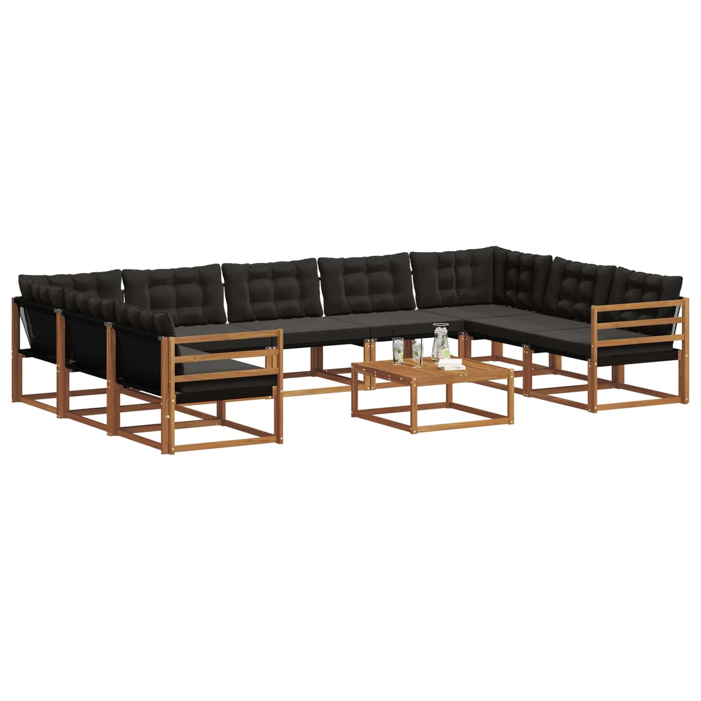 Set di divani da esterno con cuscino 10 pcs Naturale e Nero