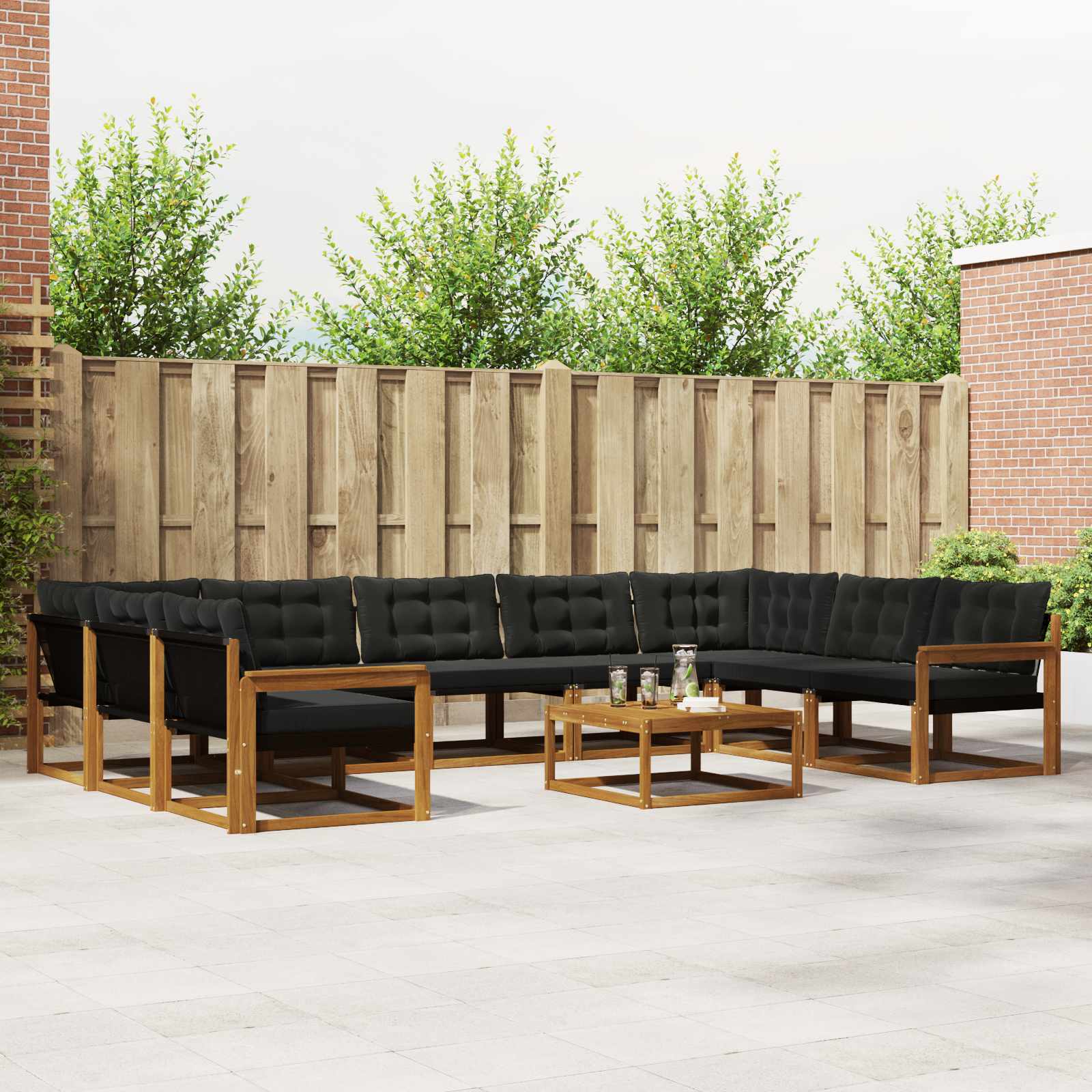 Set di divani da esterno con cuscino 10 pcs Naturale e Nero | homemem39