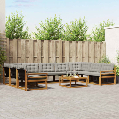 Set di divani da esterno 10 pcs Grigio Naturale e Chiaro