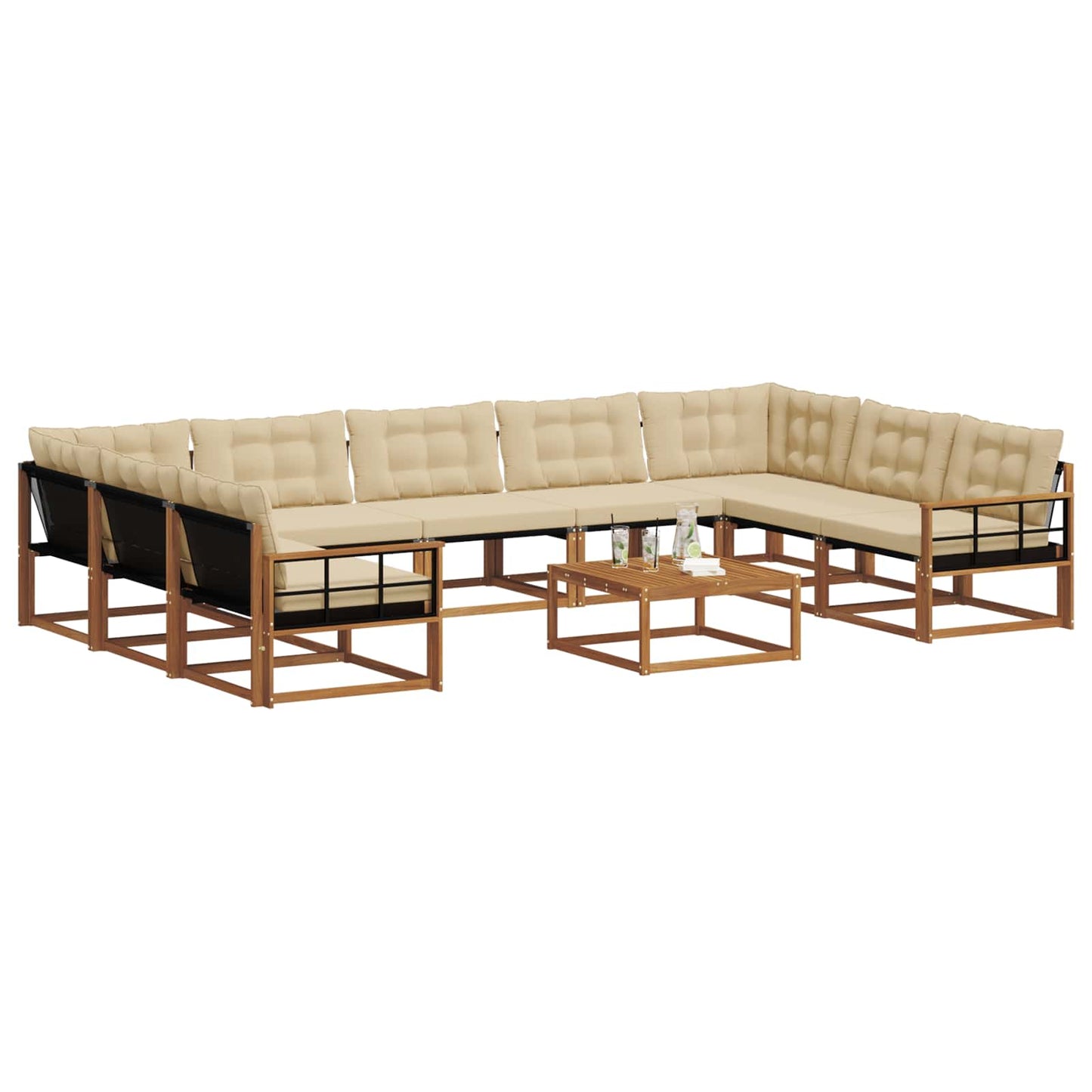 Set di divani da esterno con cuscino 10 pcs Naturale e Beige | homemem39