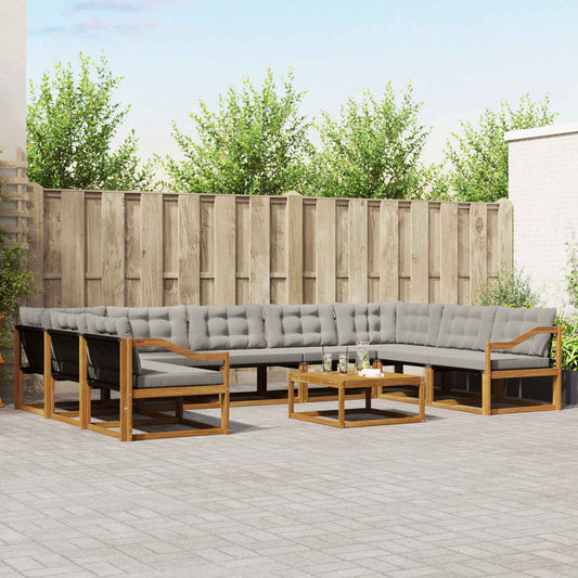 Set di divani da esterno 10 pcs Grigio Naturale e Chiaro