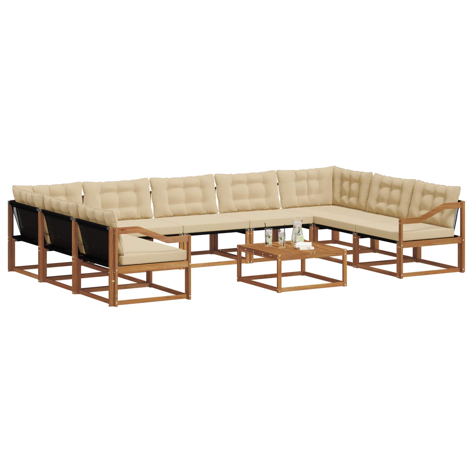 Set di divani da esterno con cuscino 10 pcs Naturale e Beige | homemem39
