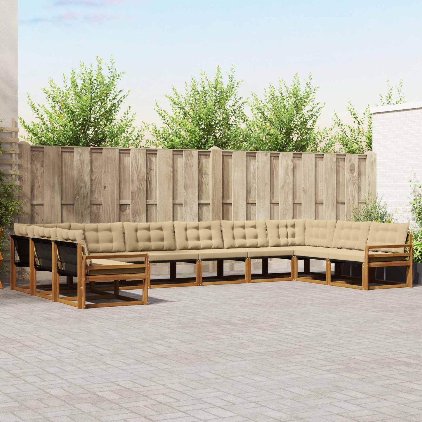 Set di divani da esterno con cuscino 10 pcs Naturale e Beige | homemem39