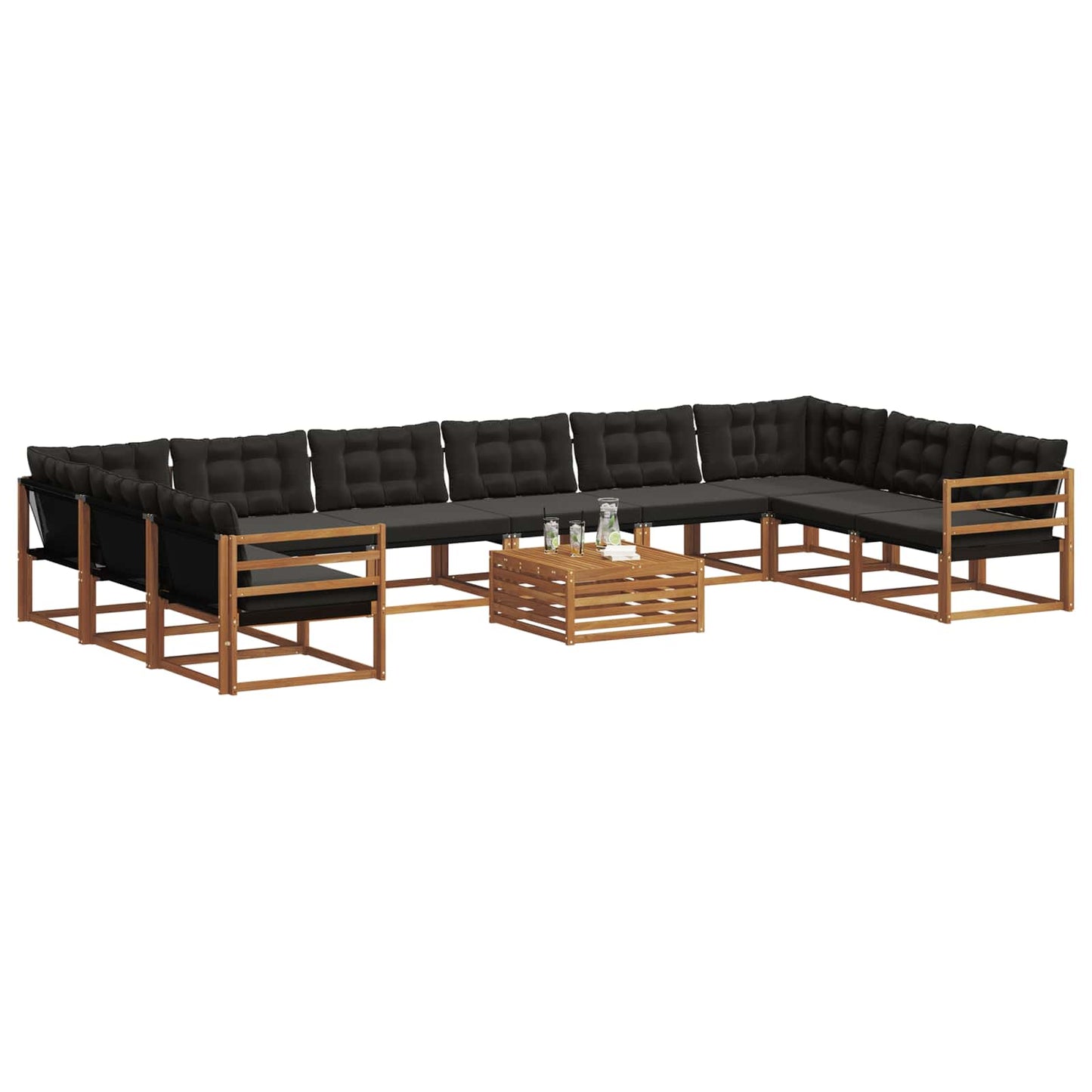 Set di divani da esterno con cuscino 11 pcs Naturale e Nero | homemem39