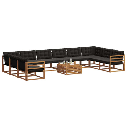 Set di divani da esterno con cuscino 11 pcs Naturale e Nero