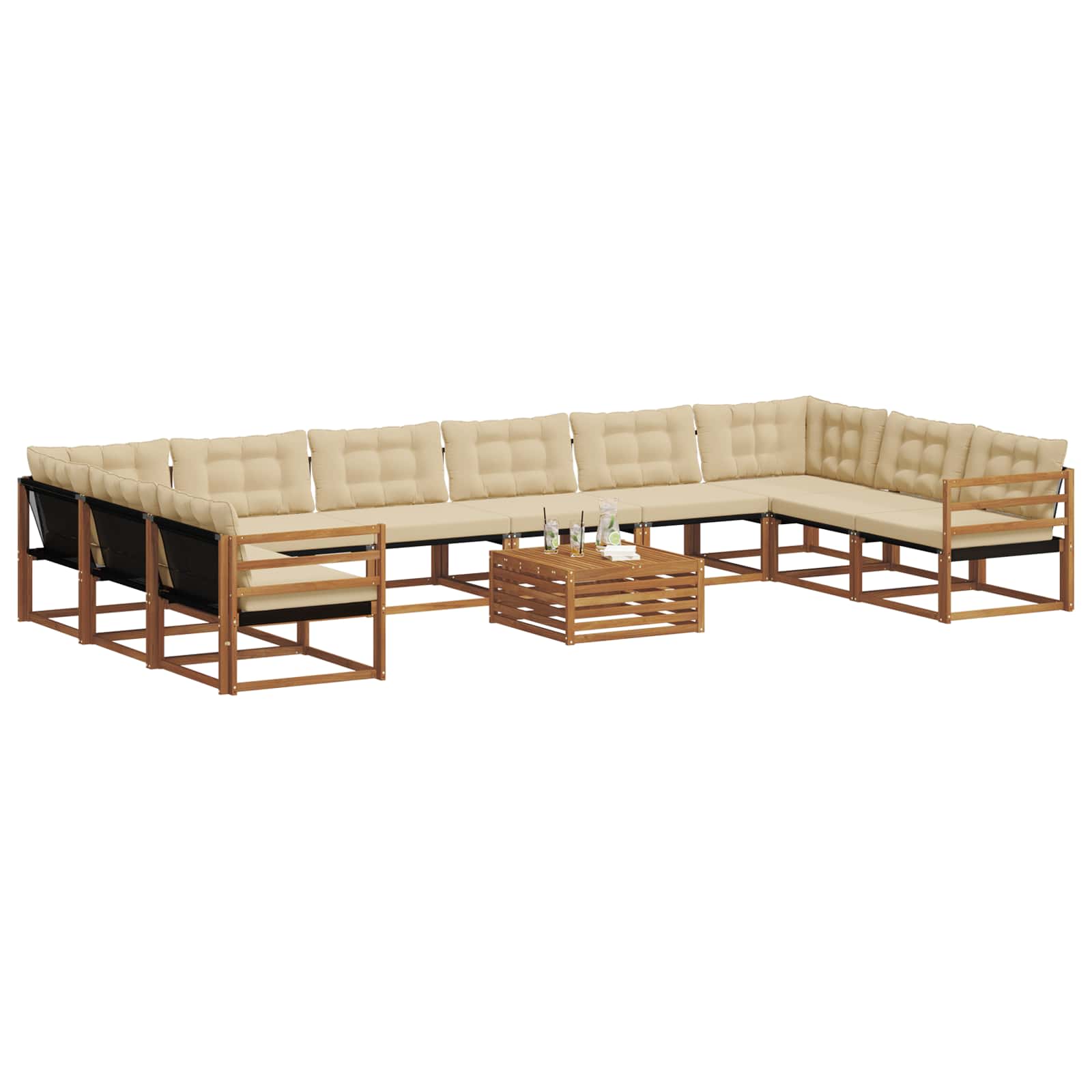 Set di divani da esterno con cuscino 11 pcs Naturale e Beige | homemem39