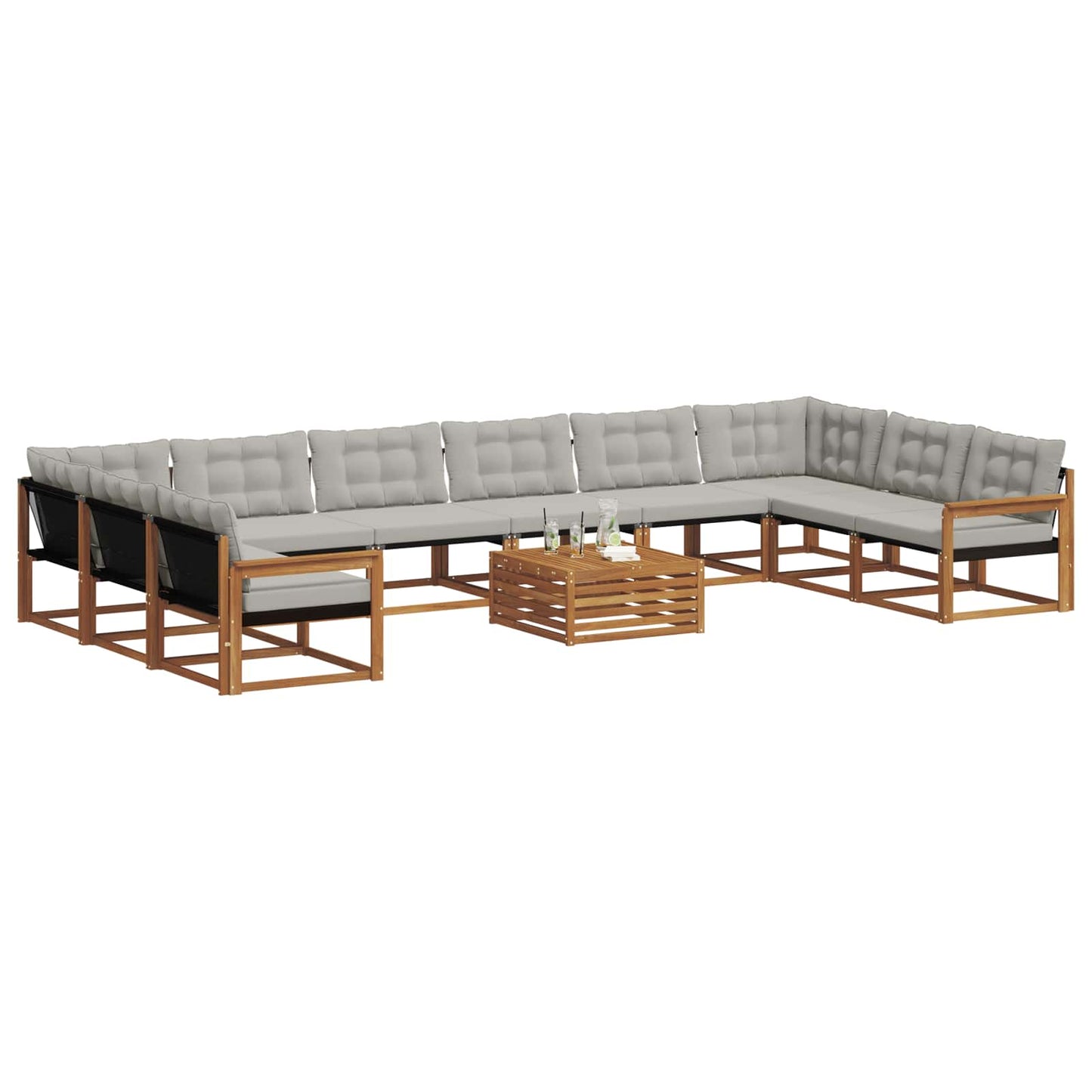 Set di divani da esterno 11 pcs Grigio Naturale e Chiaro | homemem39