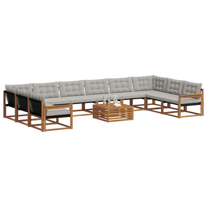 Set di divani da esterno 11 pcs Grigio Naturale e Chiaro