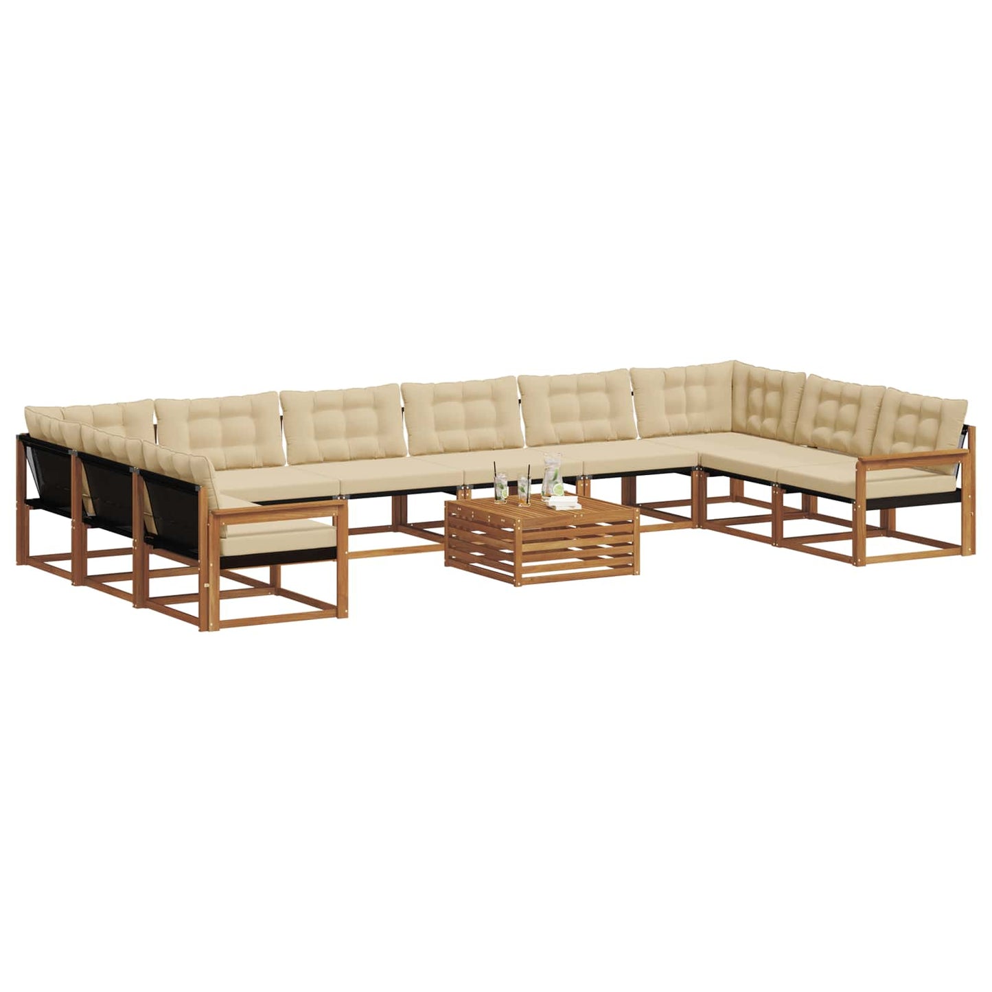 Set di divani da esterno con cuscino 11 pcs Naturale e Beige