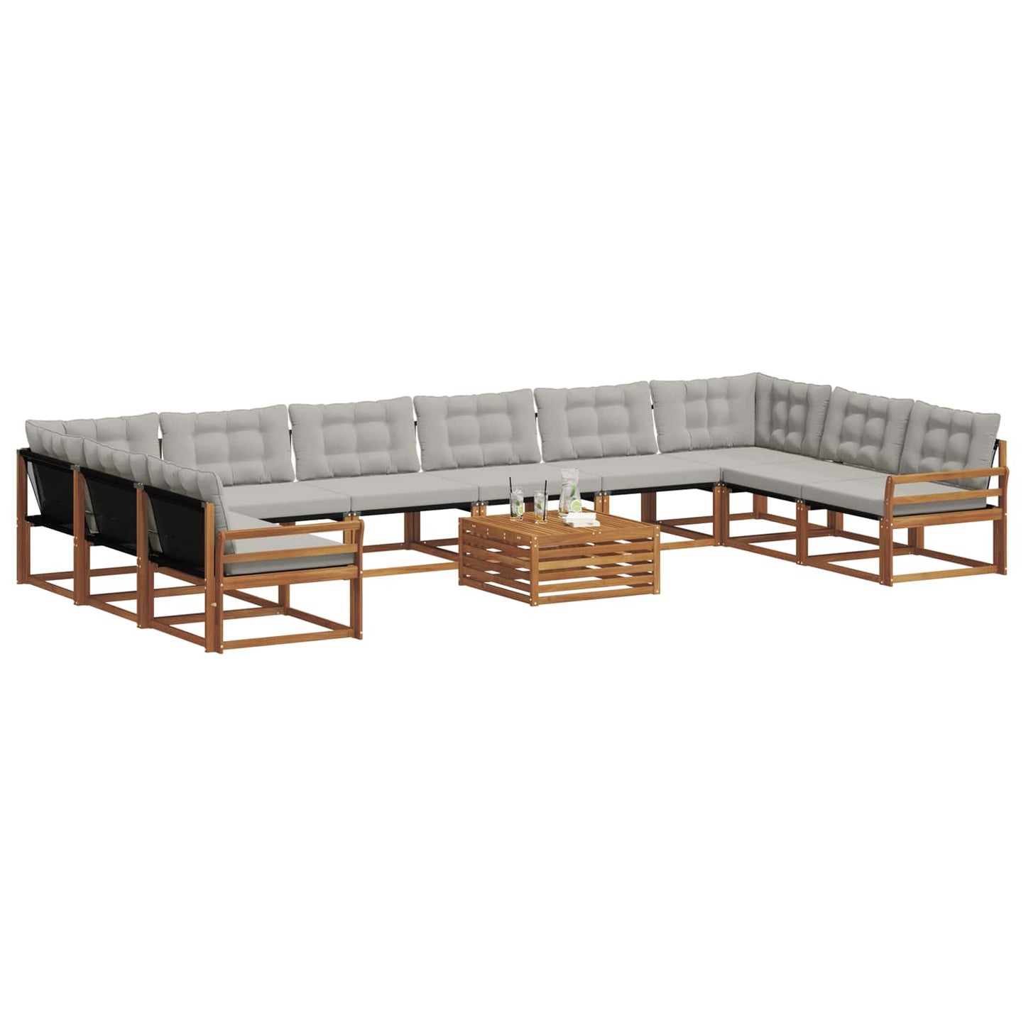 Set di divani da esterno 11 pcs Grigio Naturale e Chiaro | homemem39