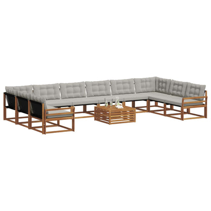 Set di divani da esterno 11 pcs Grigio Naturale e Chiaro