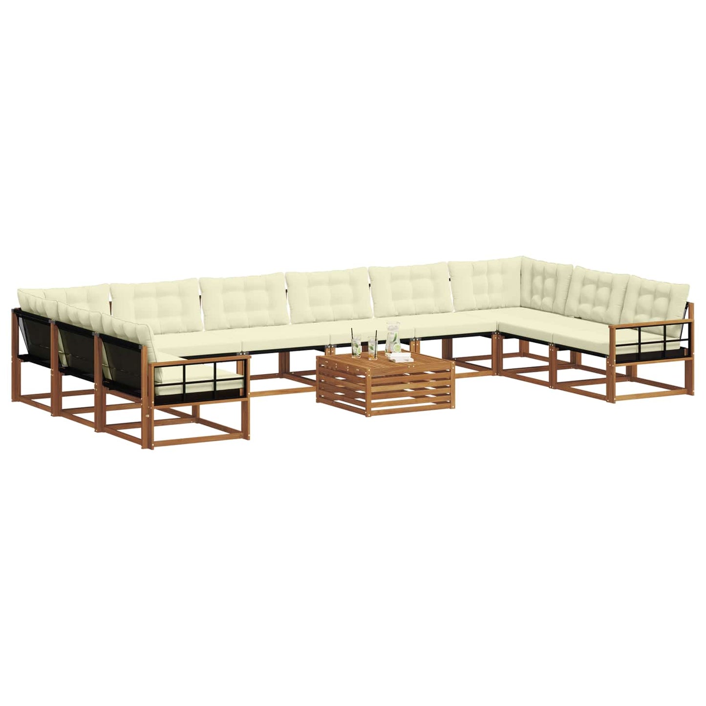 Set di divani da esterno con cuscino 11 pcs Naturale e Crema | homemem39