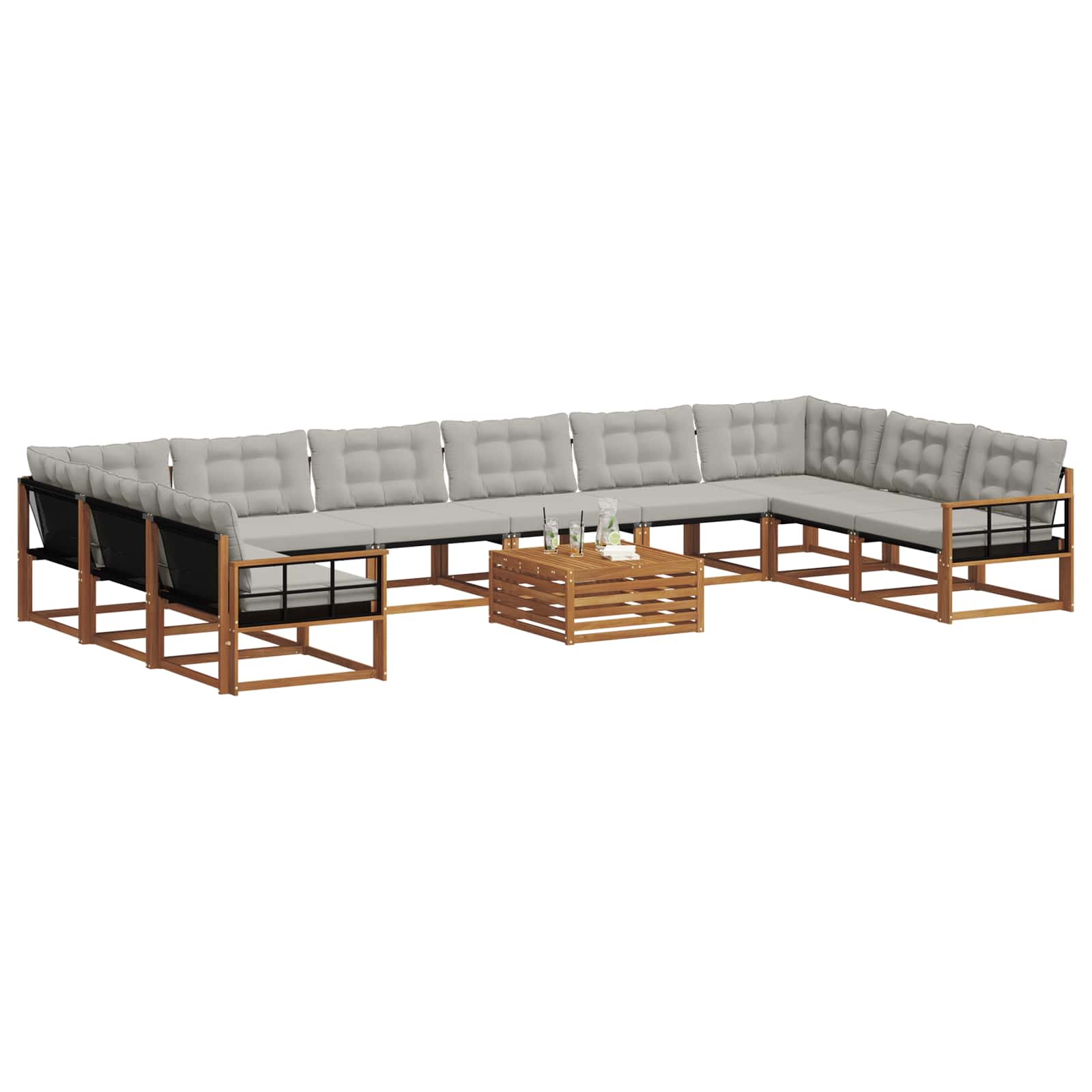 Set di divani da esterno 11 pcs Grigio Naturale e Chiaro | homemem39