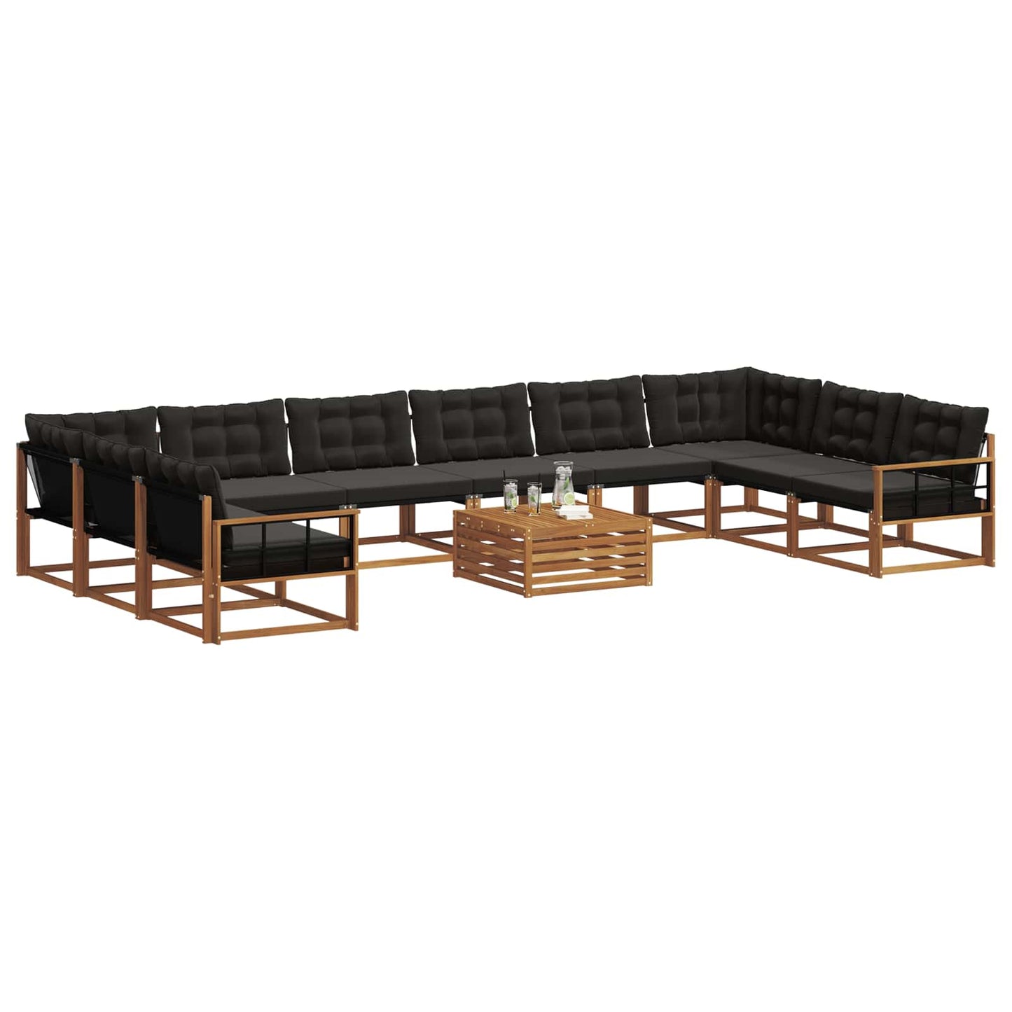 Set di divani da esterno con cuscino 11 pcs Naturale e Nero | homemem39
