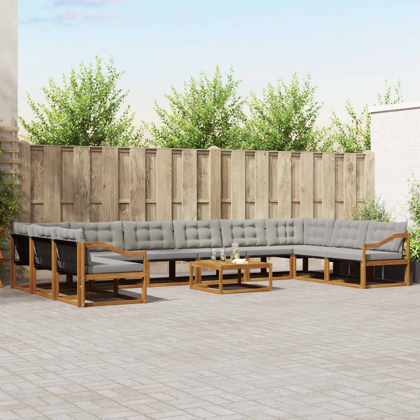 Set di divani da esterno 11 pcs Grigio Naturale e Chiaro