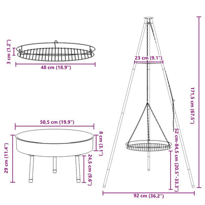 Treppiede da Campeggio 3 pcs Nero Acciaio