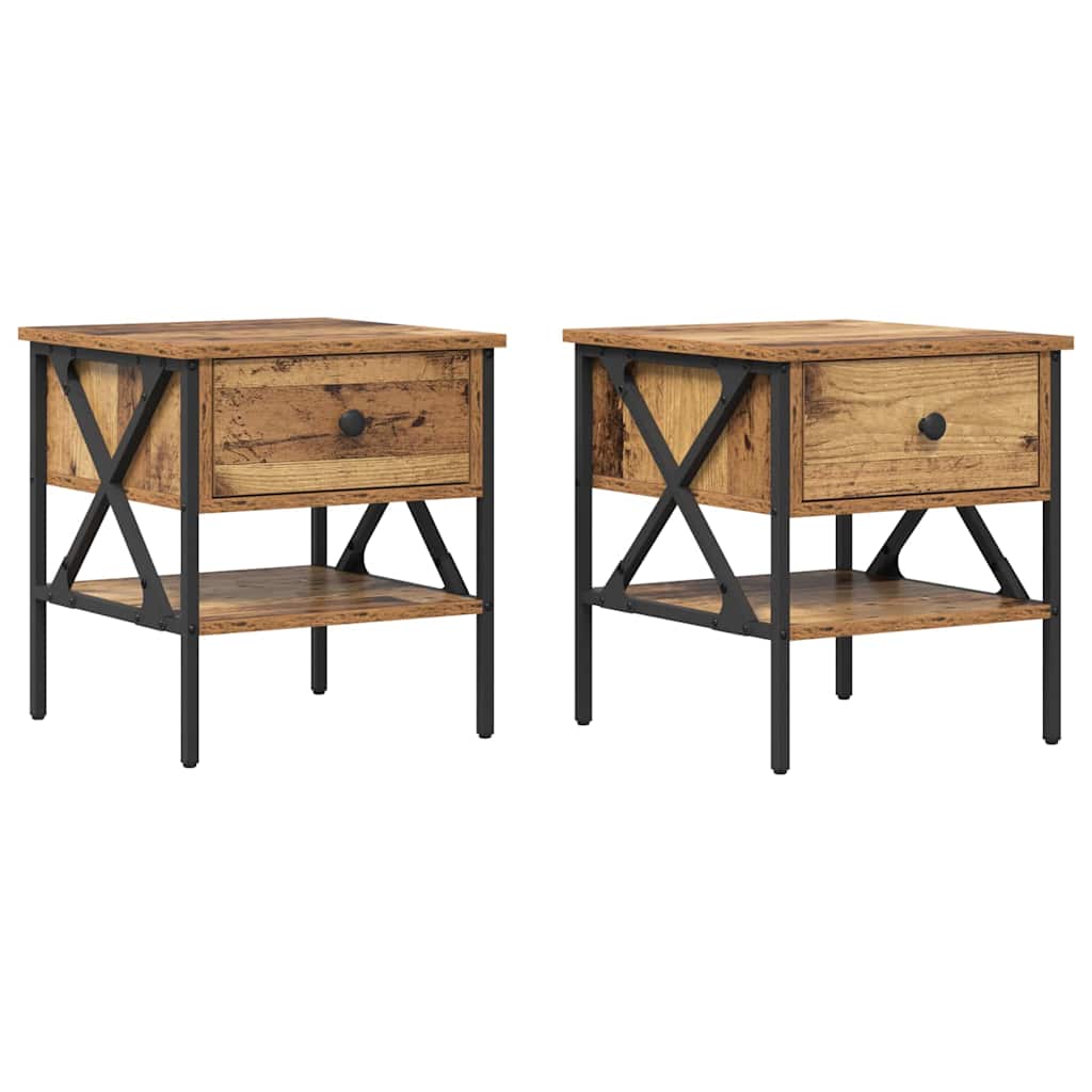 Comodino con cassetto 2 pcs Legno vecchio 40 x 42 x 45 cm | homemem39