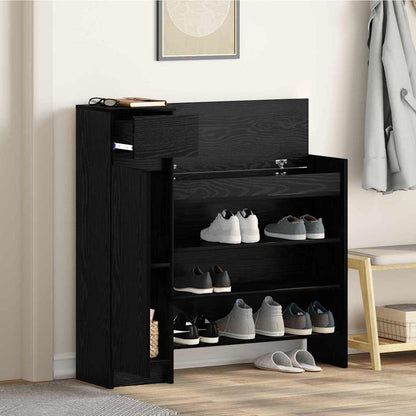 Mobile per scarpe con cassetto Rovere Nero 100,5 x 28 x 100 cm