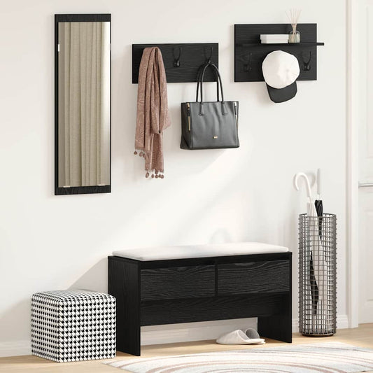 Set mobili da ingresso 4 pz Rovere Nero 90 x 31 x 46,5 cm