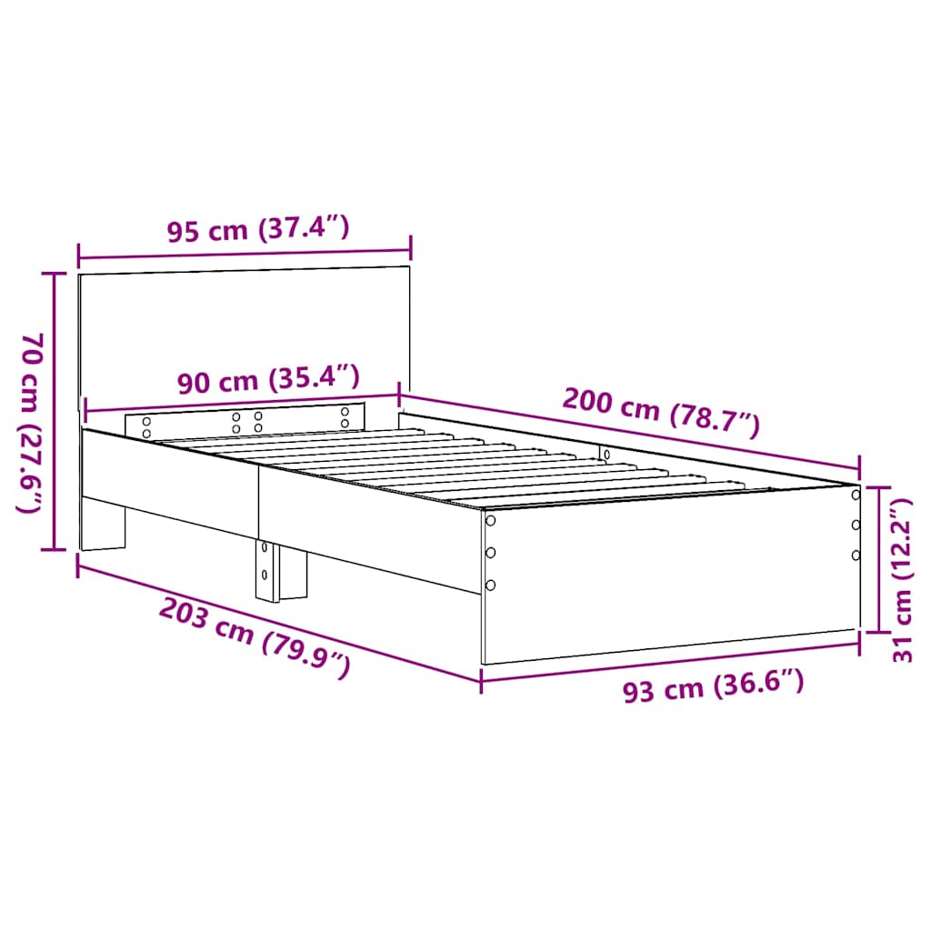 Struttura del letto Rovere Nero 90 x 200 cm Legno multistrato | homemem39