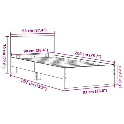 Struttura del letto Rovere Nero 90 x 200 cm Legno multistrato | homemem39
