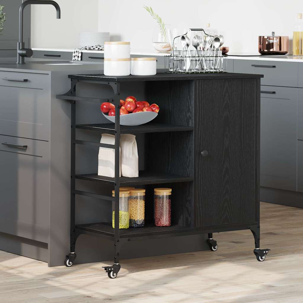 Carrello da Cucina Rovere Nero 87,5 x 39 x 84,5 cm