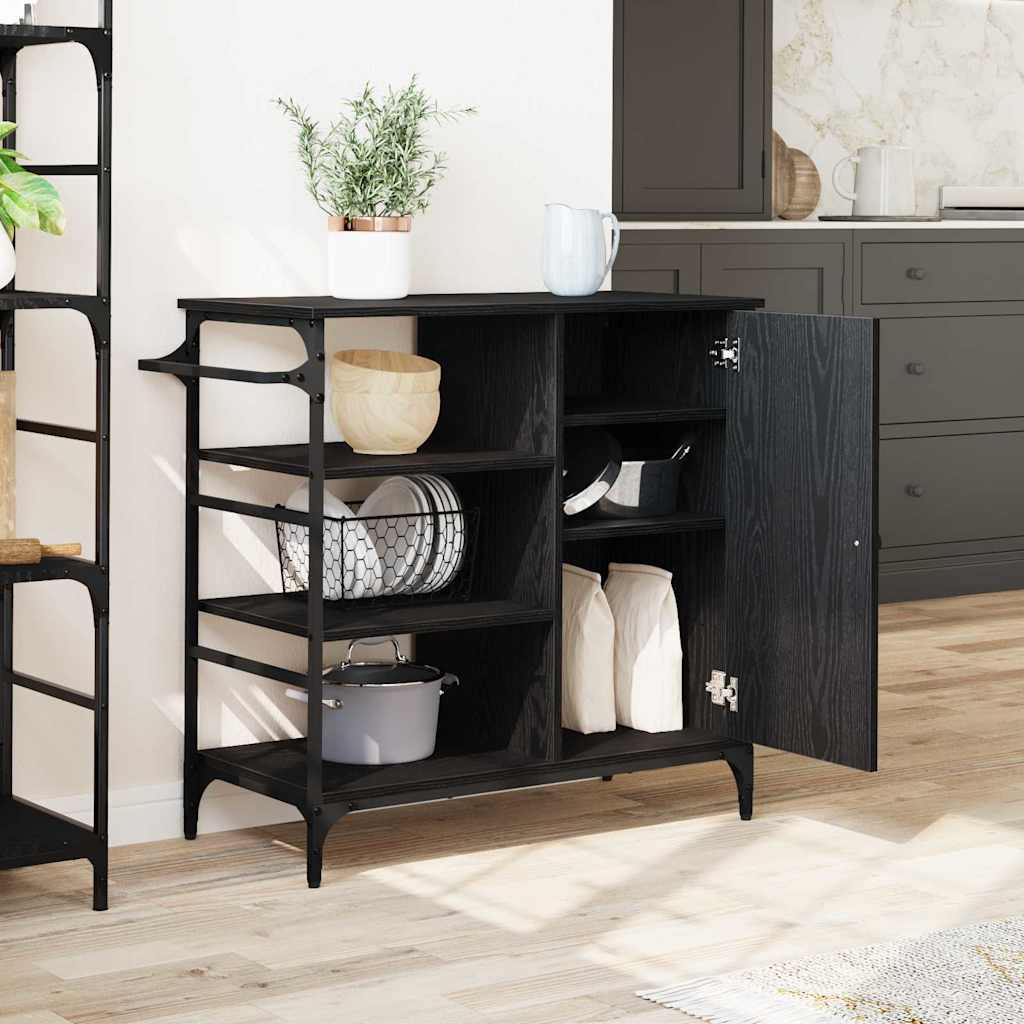 Carrello da Cucina Rovere Nero 87,5 x 39 x 84,5 cm