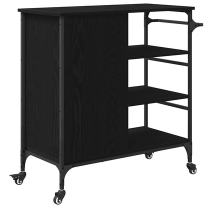 Carrello da Cucina Rovere Nero 87,5 x 39 x 84,5 cm