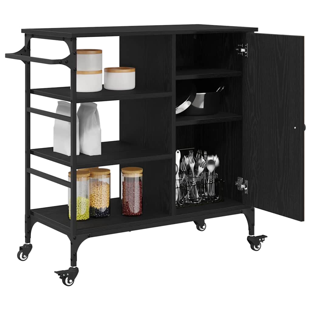 Carrello da Cucina Rovere Nero 87,5 x 39 x 84,5 cm