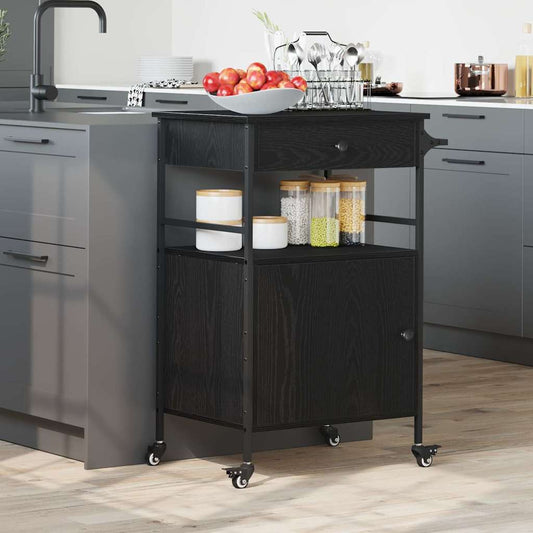 Carrello da Cucina Rovere Nero 56 x 43 x 89,5 cm