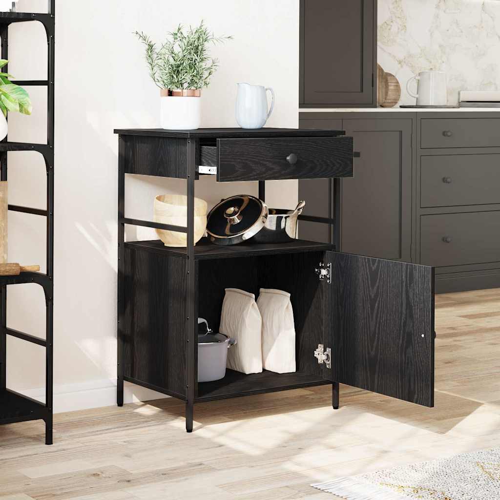 Carrello da Cucina Rovere Nero 56 x 43 x 89,5 cm