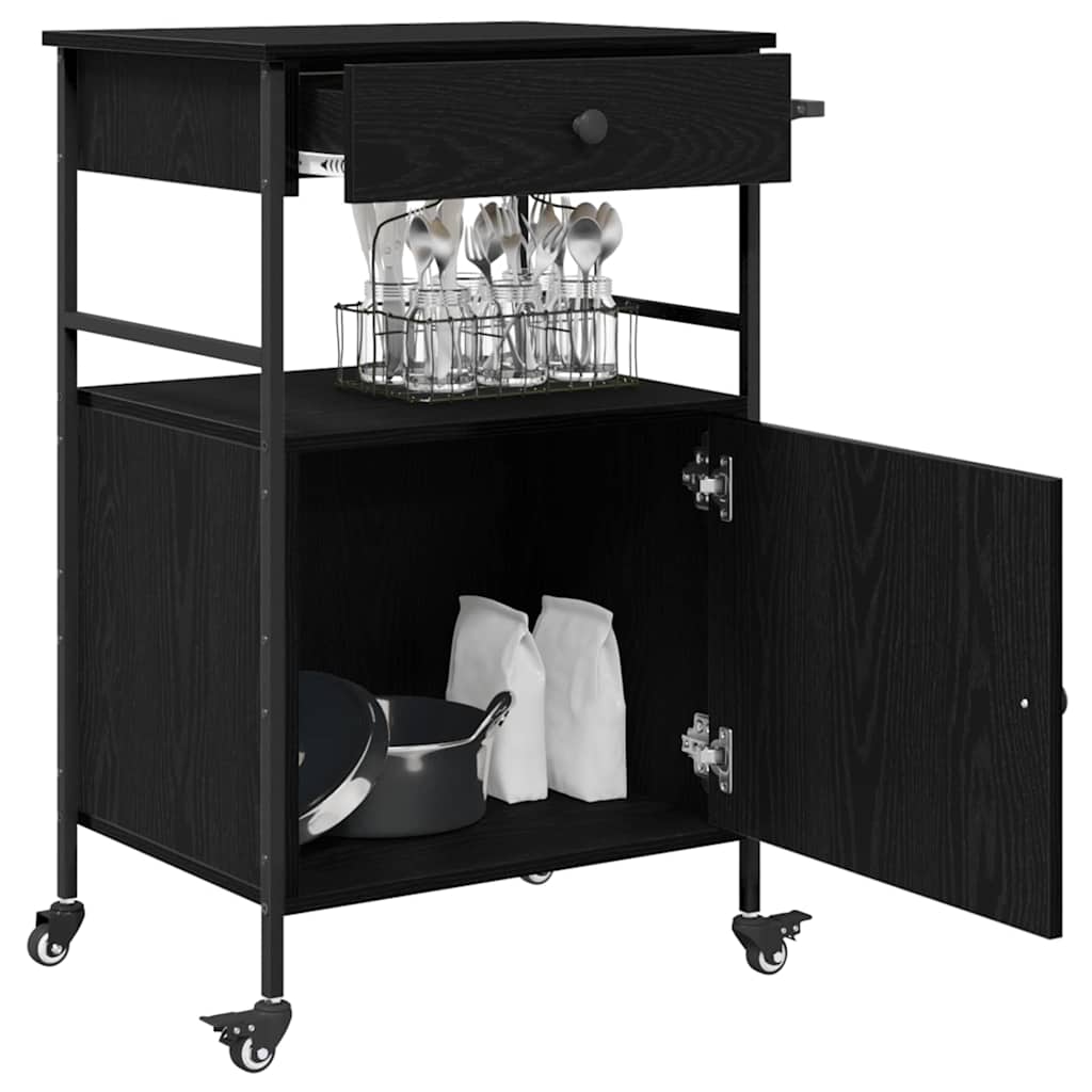 Carrello da Cucina Rovere Nero 56 x 43 x 89,5 cm
