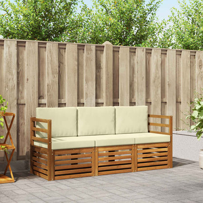 Set divani 3 pcs Naturale e Crema Legno di Acacia Massello