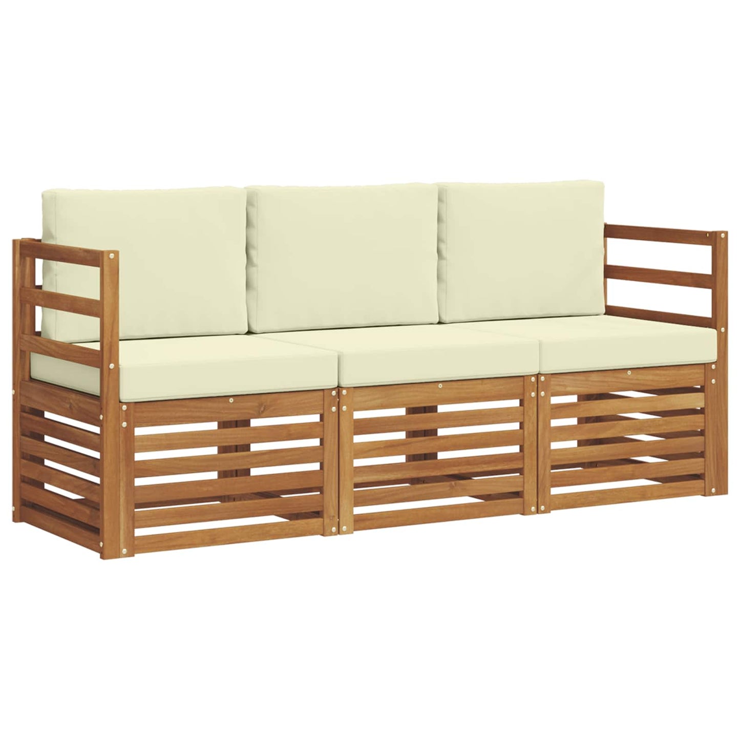 Set divani 3 pcs Naturale e Crema Legno di Acacia Massello | homemem39