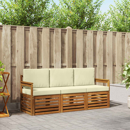 Set divani 3 pcs Naturale e Crema Legno di Acacia Massello | homemem39