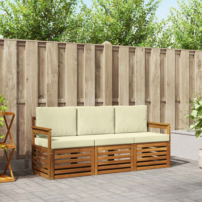 Set divani 3 pcs Naturale e Crema Legno di Acacia Massello