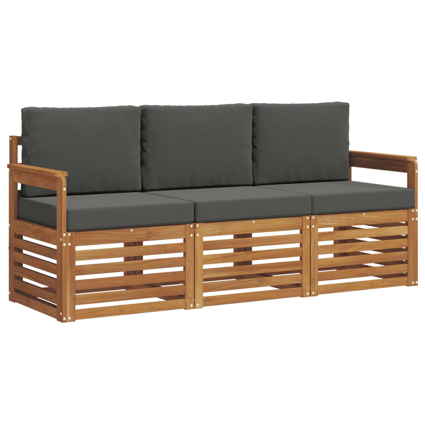Set divani 3 pcs Naturale e Antracite Legno di Acacia Massello | homemem39