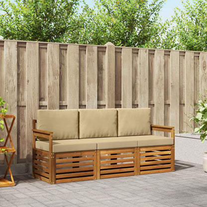 Set divani 3 pcs Naturale e Beige Legno di Acacia Massello
