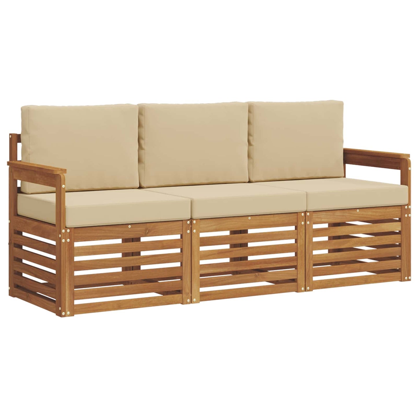 Set divani 3 pcs Naturale e Beige Legno di Acacia Massello | homemem39