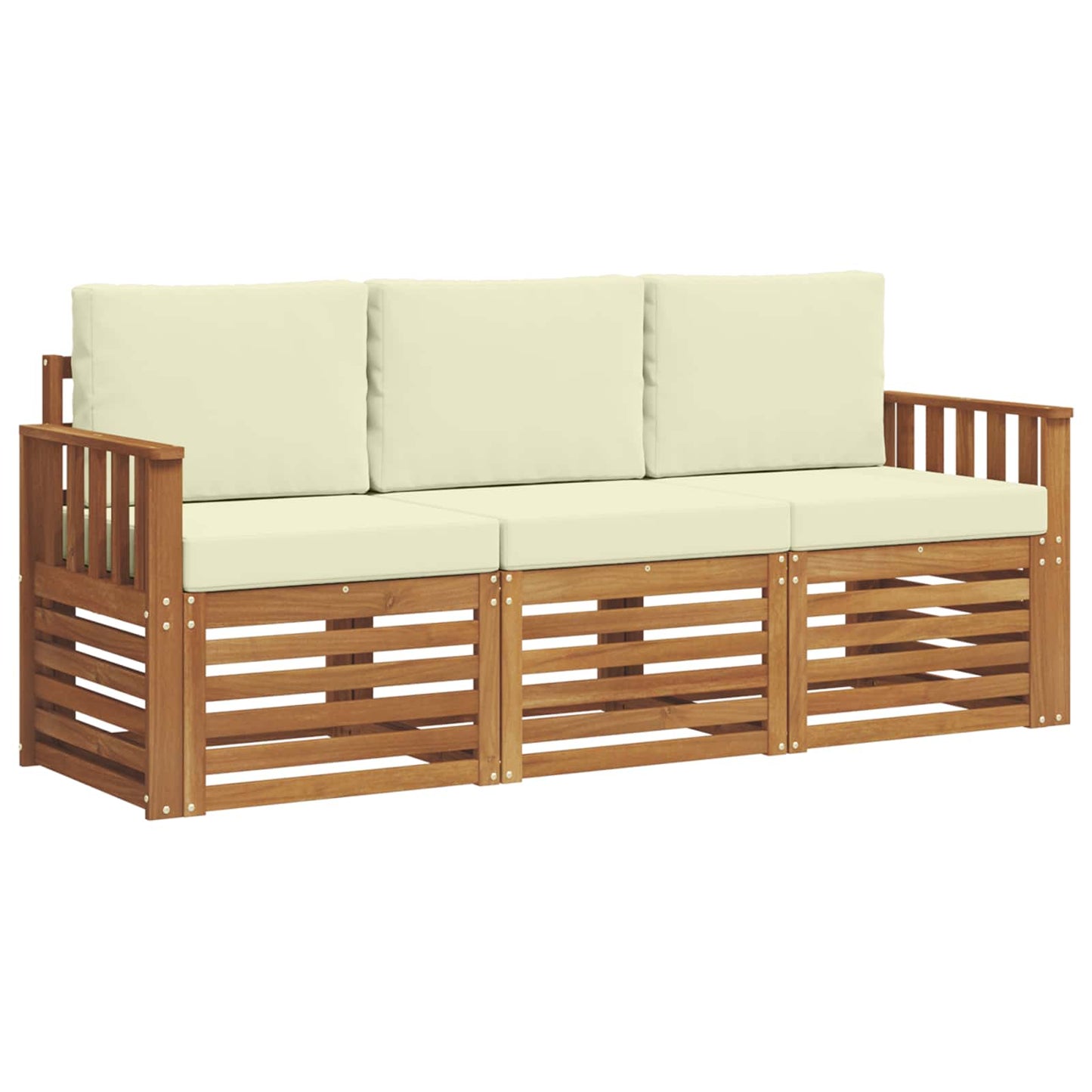 Set divani 3 pcs Naturale e Crema Legno di Acacia Massello