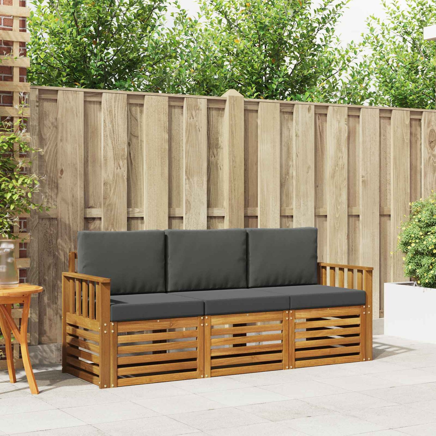 Set divani 3 pcs Naturale e Antracite Legno di Acacia Massello
