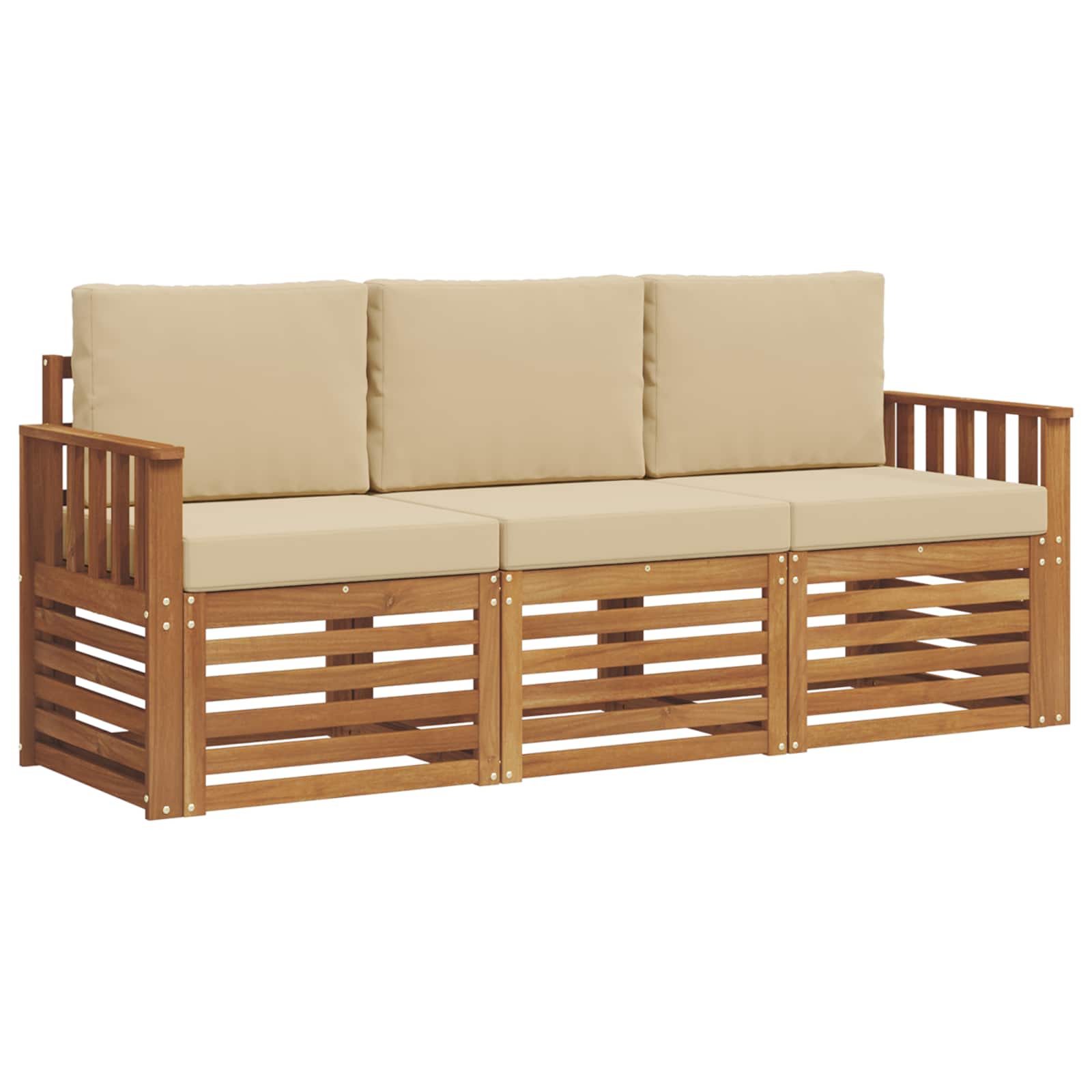 Set divani 3 pcs Naturale e Beige Legno di Acacia Massello | homemem39