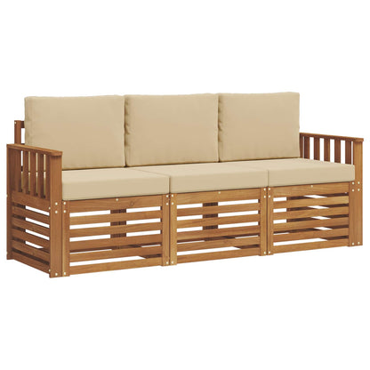Set divani 3 pcs Naturale e Beige Legno di Acacia Massello | homemem39