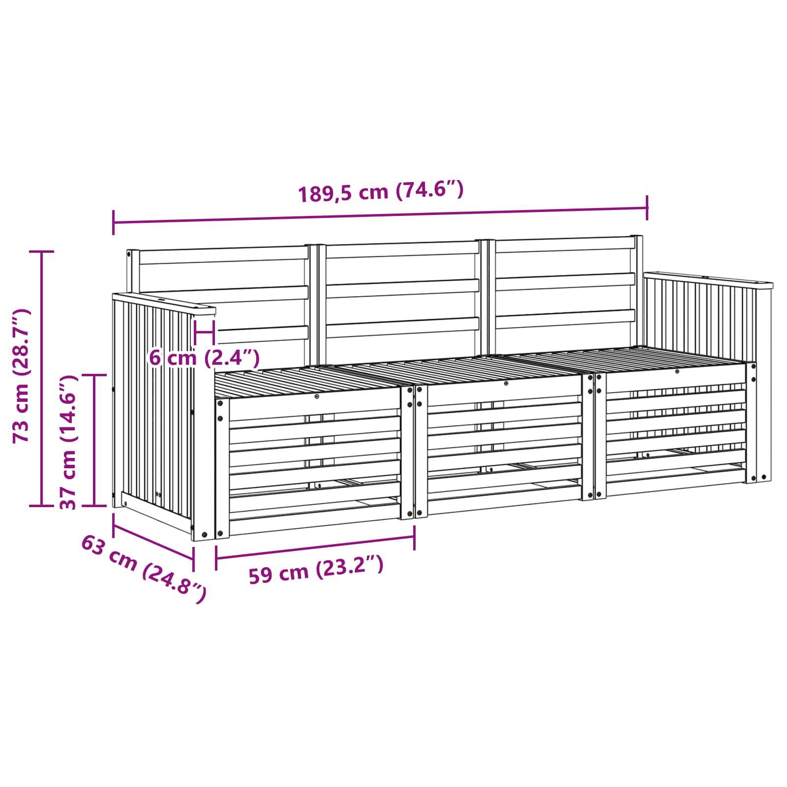 Set divani 3 pcs Naturale Legno di Acacia Massello | homemem39