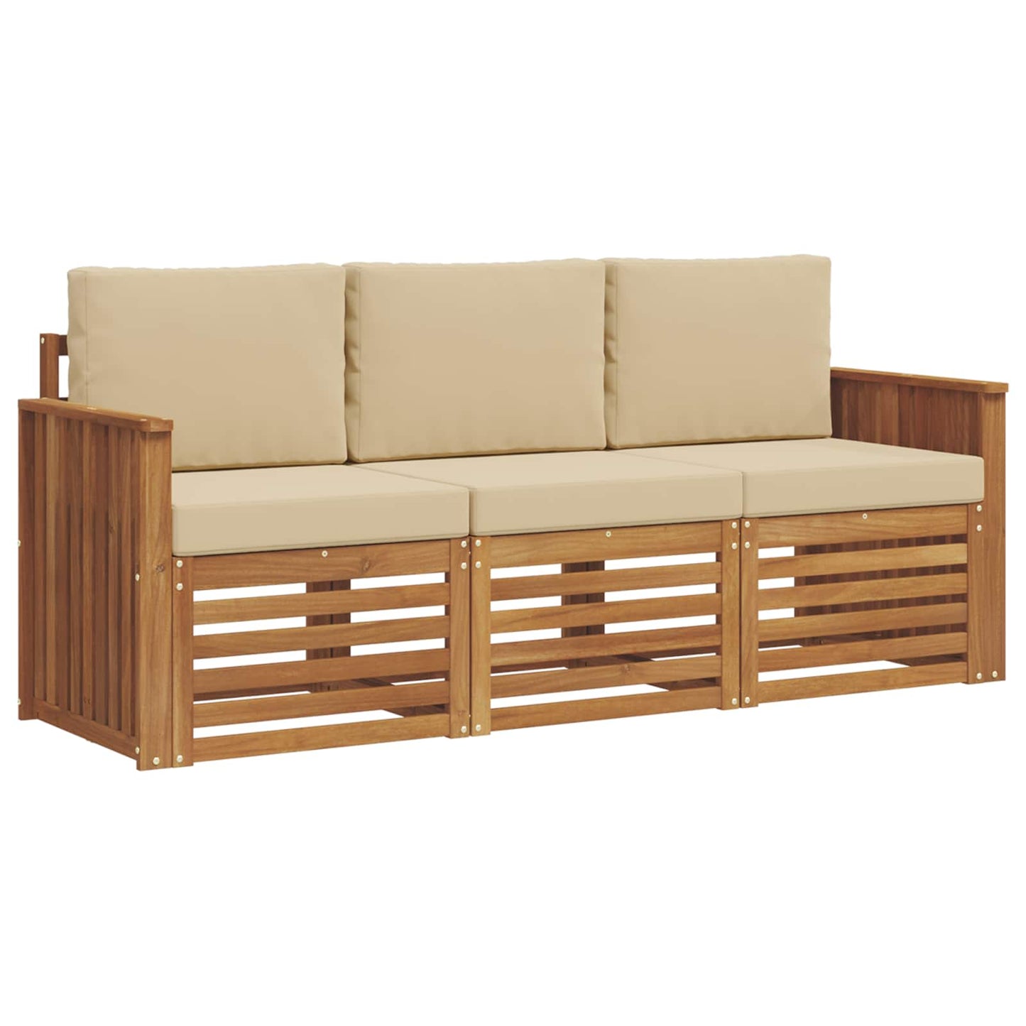 Set divani 3 pcs Naturale e Beige Legno di Acacia Massello | homemem39