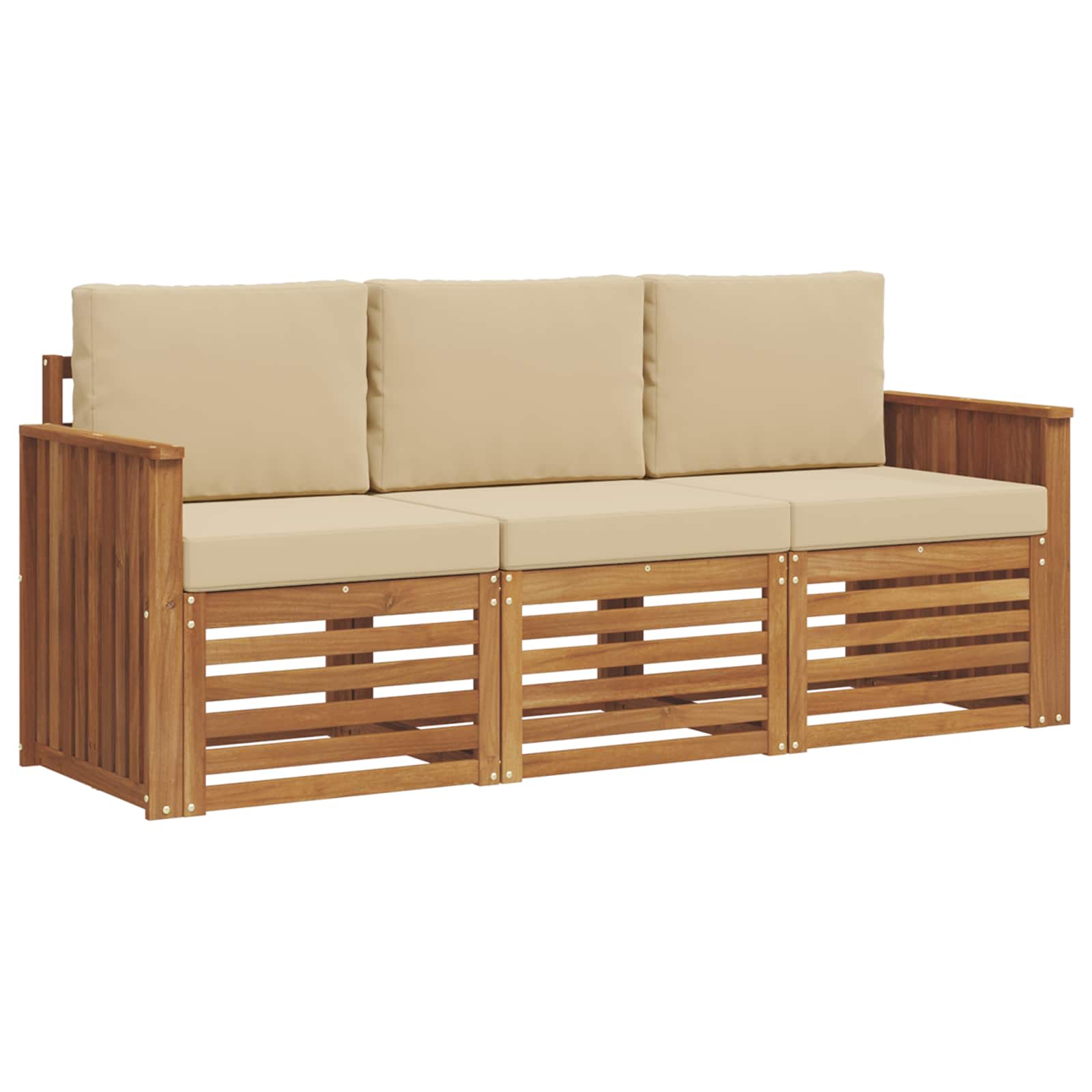 Set divani 3 pcs Naturale e Beige Legno di Acacia Massello | homemem39