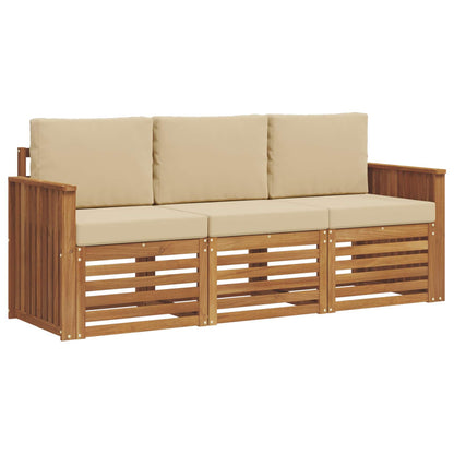 Set divani 3 pcs Naturale e Beige Legno di Acacia Massello | homemem39